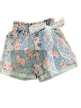 Denim Flower Print Shorts