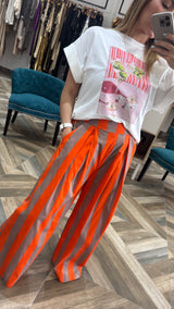 Stripe Pants -Orange Brown