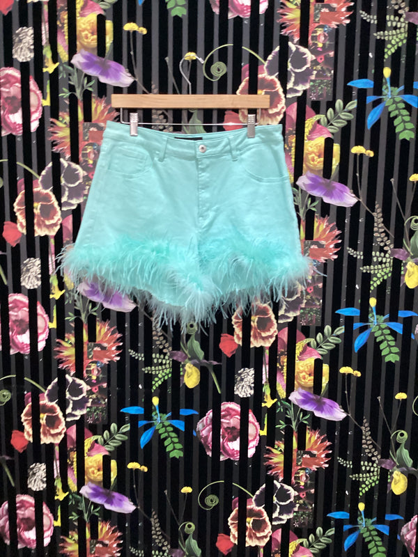 Teal Feather Shorts