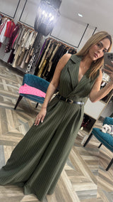 Olive Stripe Jumpsuit