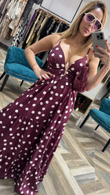 Burgundy  Dots Dress