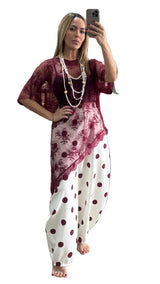 White and Burgundy Dots Pants