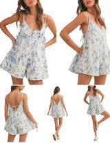Floral Print Cotton Twill Flared Romper