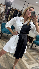 Contrast Lace Satin Layered Shirt Dress