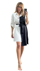 Contrast Lace Satin Layered Shirt Dress