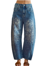 Embroidered Detail Cotton Barrel Pants
