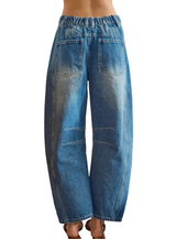 Embroidered Detail Cotton Barrel Pants