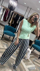 Mint /Navy Print Pants