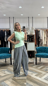 Mint /Navy Print Pants