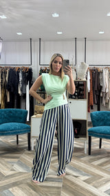 Mint /Navy Print Pants