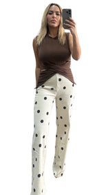 Beige & Brown polka dot jean