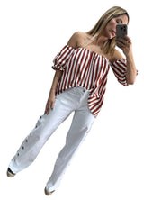 Terra cotta striped off shoulder top