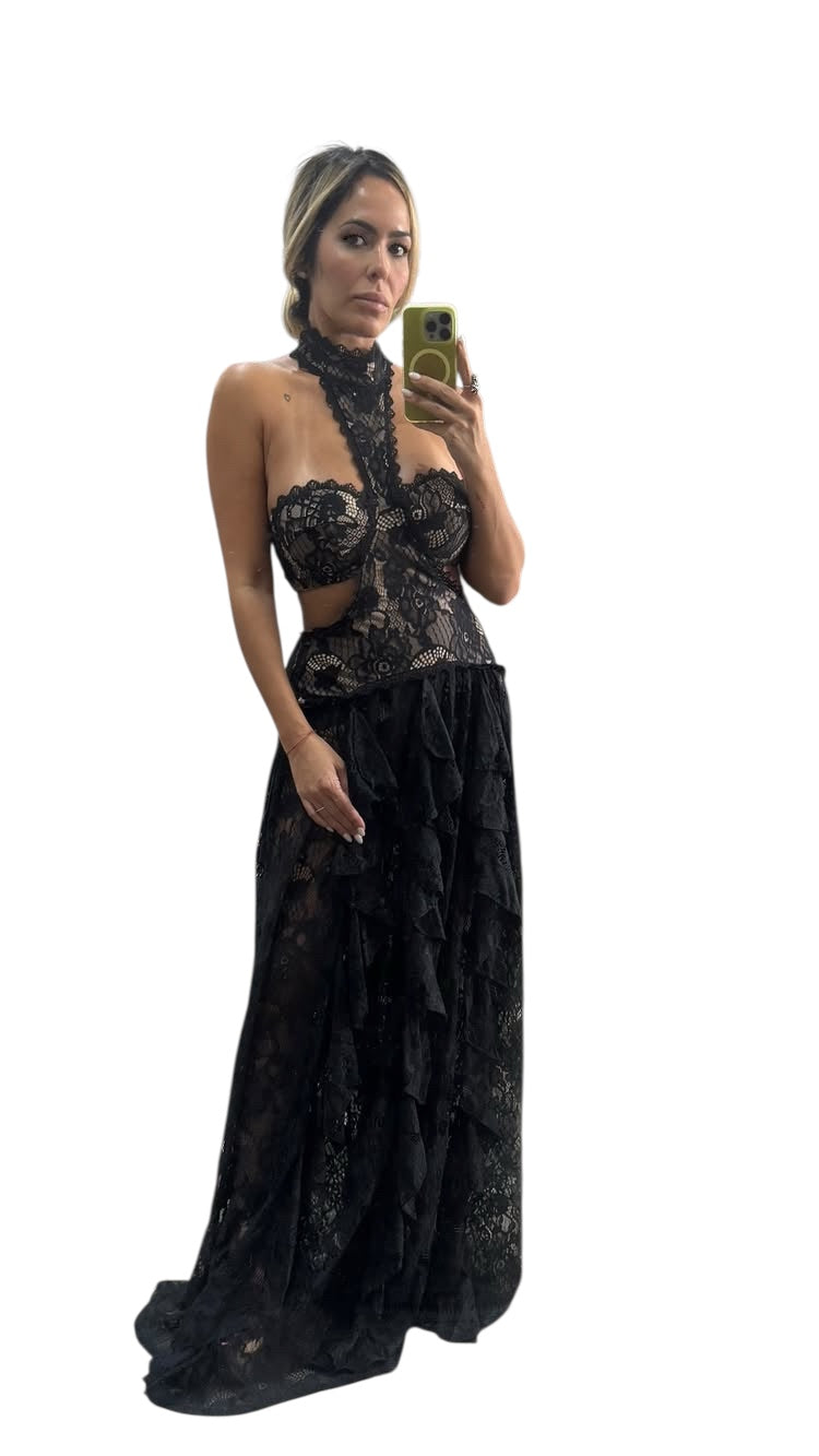 Flower Pattern Lace Mockneck Dress