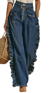 Dark Denim Ruffle Belted Jean