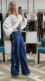 Dark Denim Ruffle Belted Jean