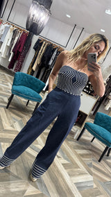 Rope Detail Denim Tube Top with Pants Set