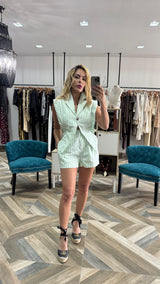 Blazer Style Top With Connected Shorts Romper