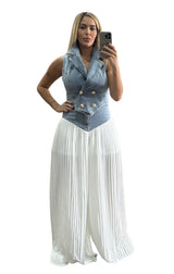 Denim Vest & Pleated Pants
