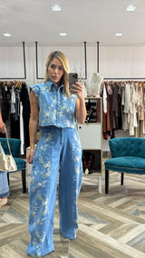 Denim Set With Stretchy And Embroidered
