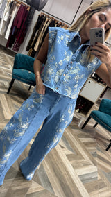 Denim Set With Stretchy And Embroidered