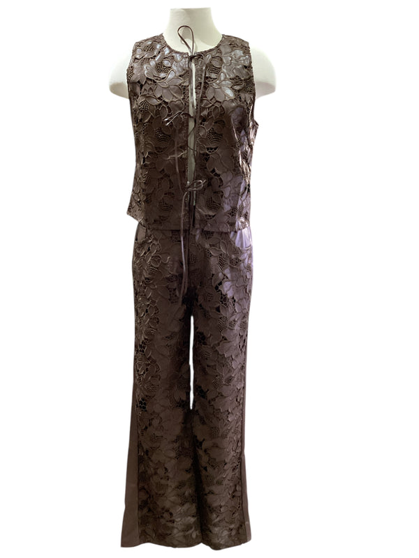 Chocolate Faux Leather Vest & Pants Set