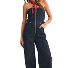 Strapless Stud Detailed Denim Jumpsuit