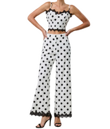 Polka Dot Lace Trim Crop Top and Pants Set