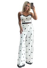 Polka Dot Lace Trim Crop Top and Pants Set