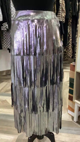 Metallic fringe maxi skirt
