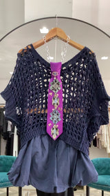 Navy Crochet Top