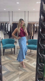 Cascade Curve Denim Skirt