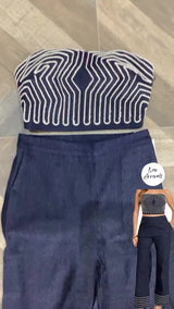Rope Detail Denim Tube Top with Pants Set