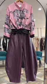 Burgundy Pleather Barrel Pants