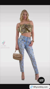 Metallic Gold Chains Skinny Jeans