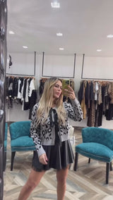 Leopard Sweater Cardigan With Front Bows