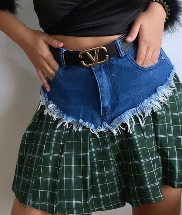 Plaid Denim Skirt