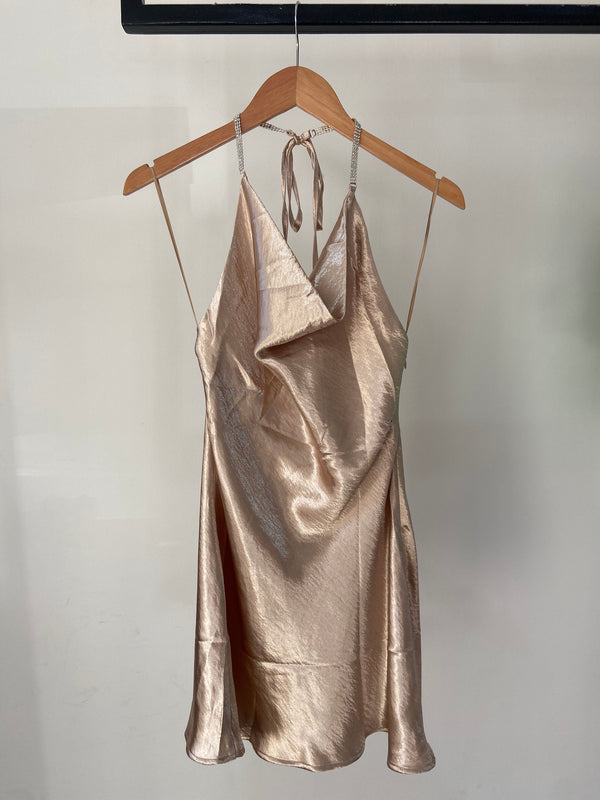 Champagne satin mini dress