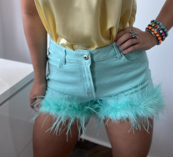 Teal Feather Shorts